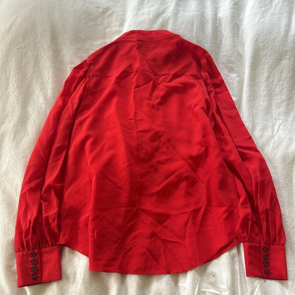 Biden Red silk blouse with puffed sleeves. Size 6 - Picture 2 of 3